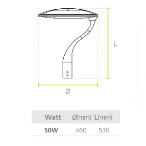Lampara LED de Alumbrado Público Decorativo 50W Street Light Eclipse