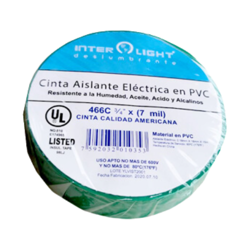 Cinta Aislante En PVC Verde 5 Metros