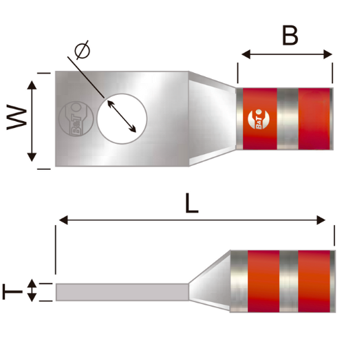 Terminal 1H Barril Corto No 8 AWG 3/16