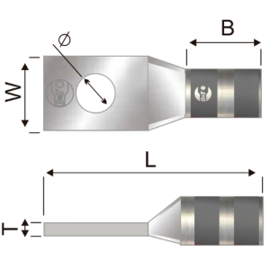 Terminal 1H Barril Corto No 4 AWG 1/4