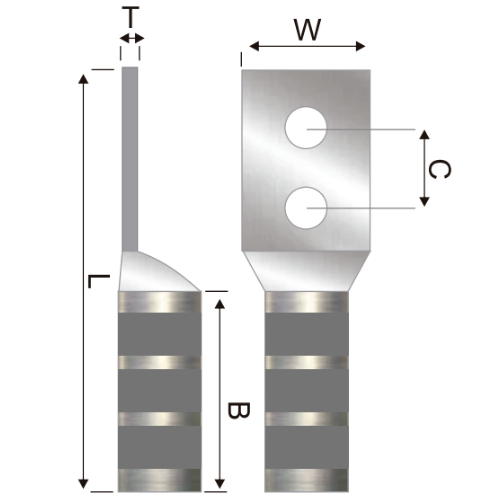 Terminal 2H Barril Largo No 4 AWG 1/4