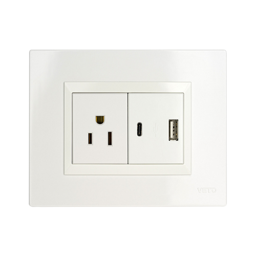 Mixto Usb A+C + Tomacorriente 2P+E  Veto