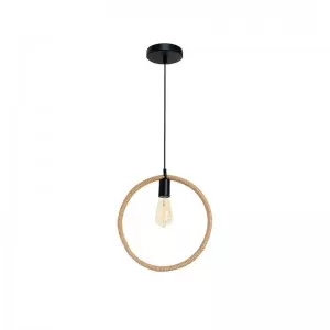 Lampara colgante E27 Grande negro mate + Cuerda (cabulla) inclye bombillo led.