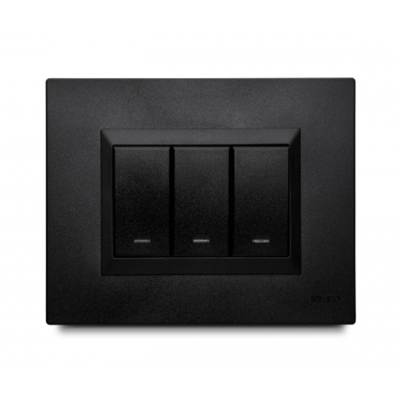 Interruptor Triple Plura Negro Veto