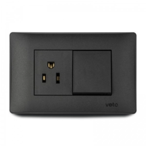 Interruptor + Toma Corriente  Con Polo Oslo Negro    Veto