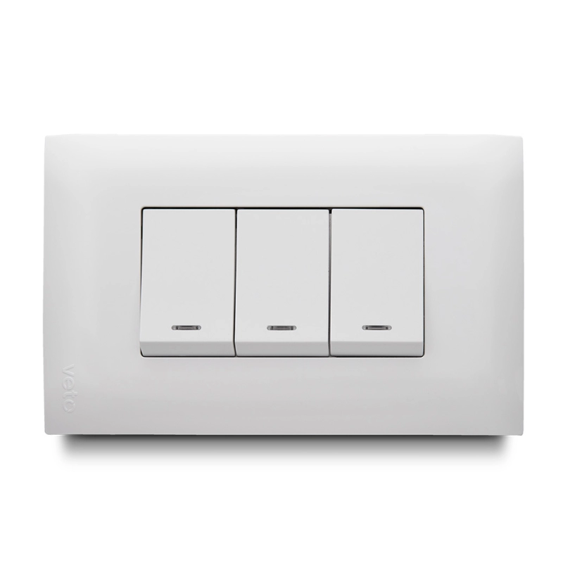 Interruptor Conm Triple  Boton Ancho Linea Vive Blanco   Veto