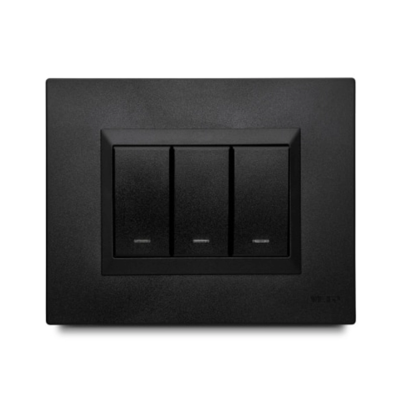 Interruptor Inteligente Triple Con Tecla Veto Negro