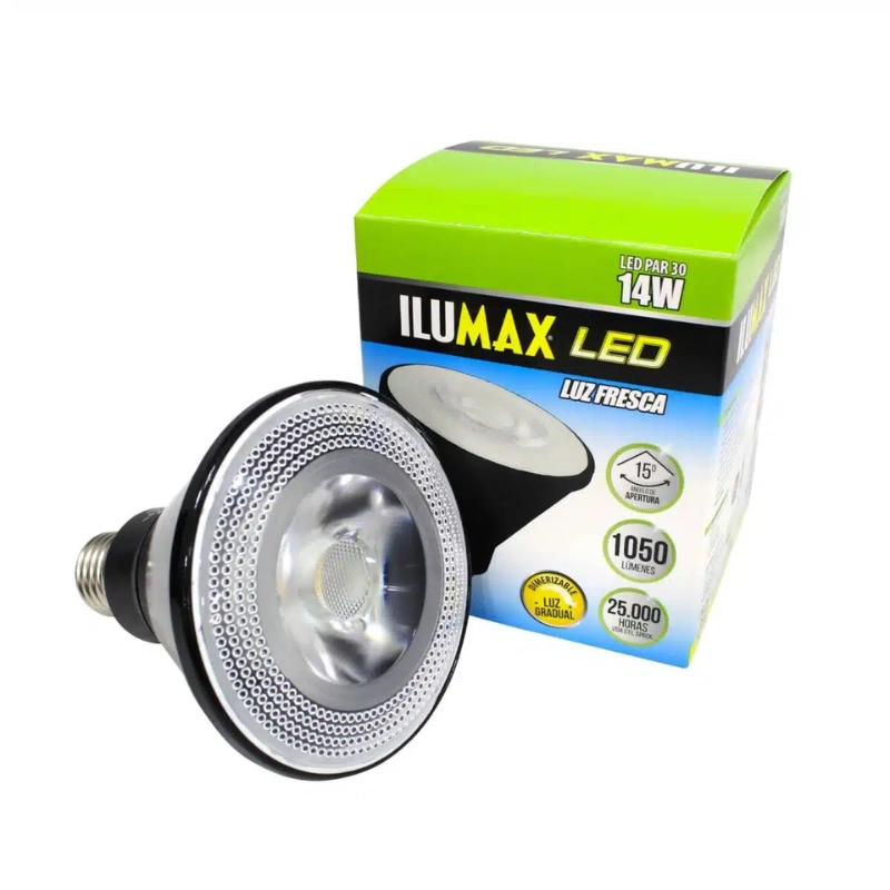 BOMBILLO LED 20W PAR 30 PRO DIMERIZABLE CUELLO LARGO 25.000Hr NEGRO 4000K 1800Lm 110-130V ILUMAX