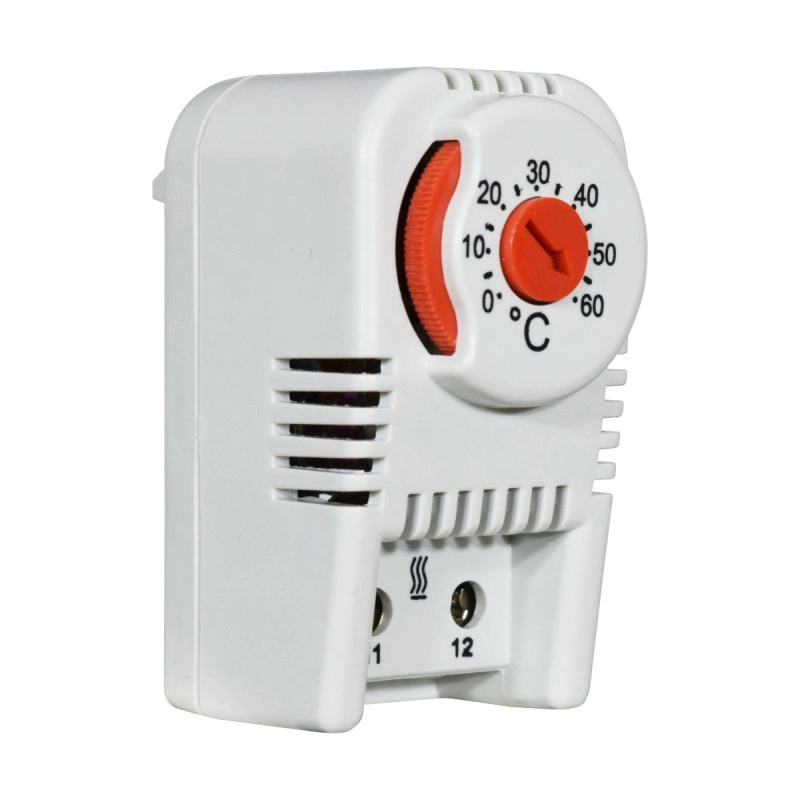 Termostato para Calefacción, Rango Temp 0-60°C, 10A 250Vac, Color Rojo, Montaje en Riel