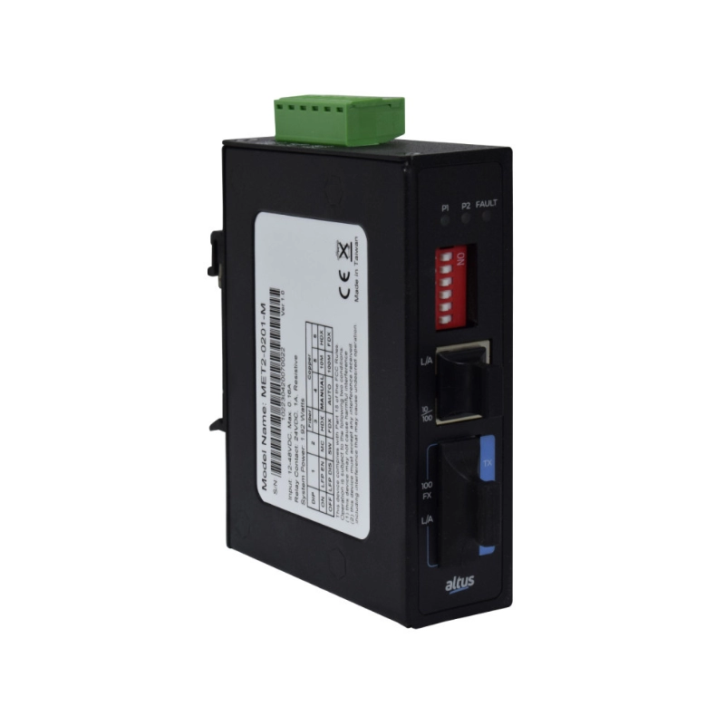 Conversor de Medio Fibra Multimodo a Ethernet Industrial, Alimentación 12-48 Vdc