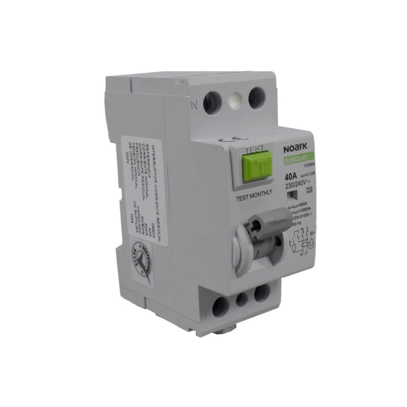 Breaker Noark Diferencial 40A 10KA, Corriente Residual de 30MA, 2 Polos.