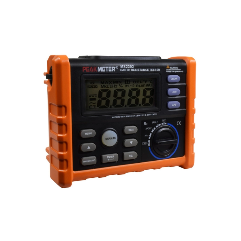 Telurómetro, Medidor de Resistencia a Tierra Tipo Estacas. hasta 4000Ohm. PEAKMETER