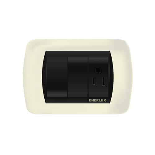 Toma Enerlux+Interruptor Blanco/Negro