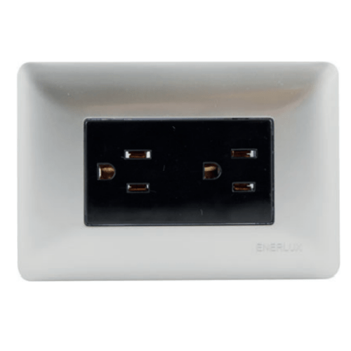 Toma Enerlux Doble Con Polo A Tierra Silver