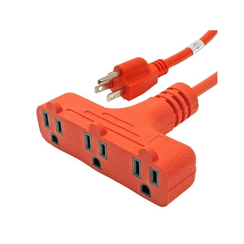 Extensión Eléctrica 3 Tomas con Conector Polo a Tierra 8Mts (Naranja)