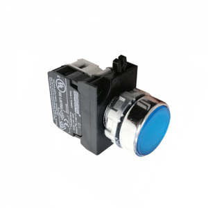 Pulsador Iluminado Metálico Azul 1NA Piloto 12-30Vac/Dc