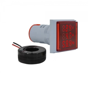 Indicador Xindali Triple Voltaje-Corriente-Frecuencia Cuadrado 22mm Rojo, 50-500vac, 0-100a Ct Incluido, 0-80hz