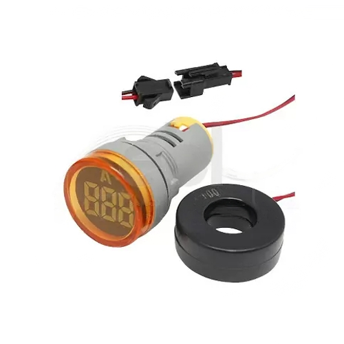 Indicador Xindali Corriente Ac Redondo 22mm Amarillo, 0-100a, Alimentación 220vac Ct Incluido