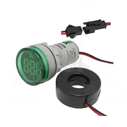 Indicador Xindali Corriente Ac Redondo 22mm Verde, 0-100a, Alimentación 220vac Ct Incluido