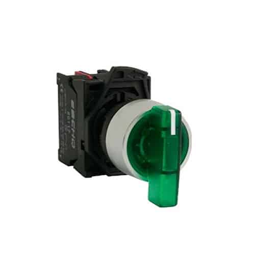 Selector Muletilla Plastico 2 Posiciones con LED Verde 240V 1Na+1Nc