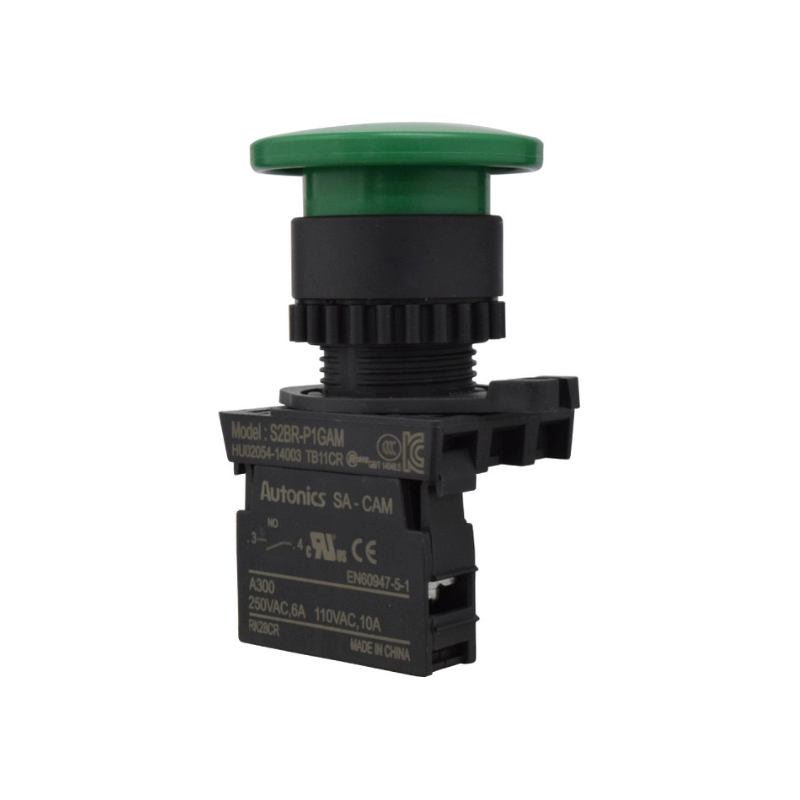 Pulsador Hongo Arranque Ø22Mm Resorte Verde 1Na Autonics