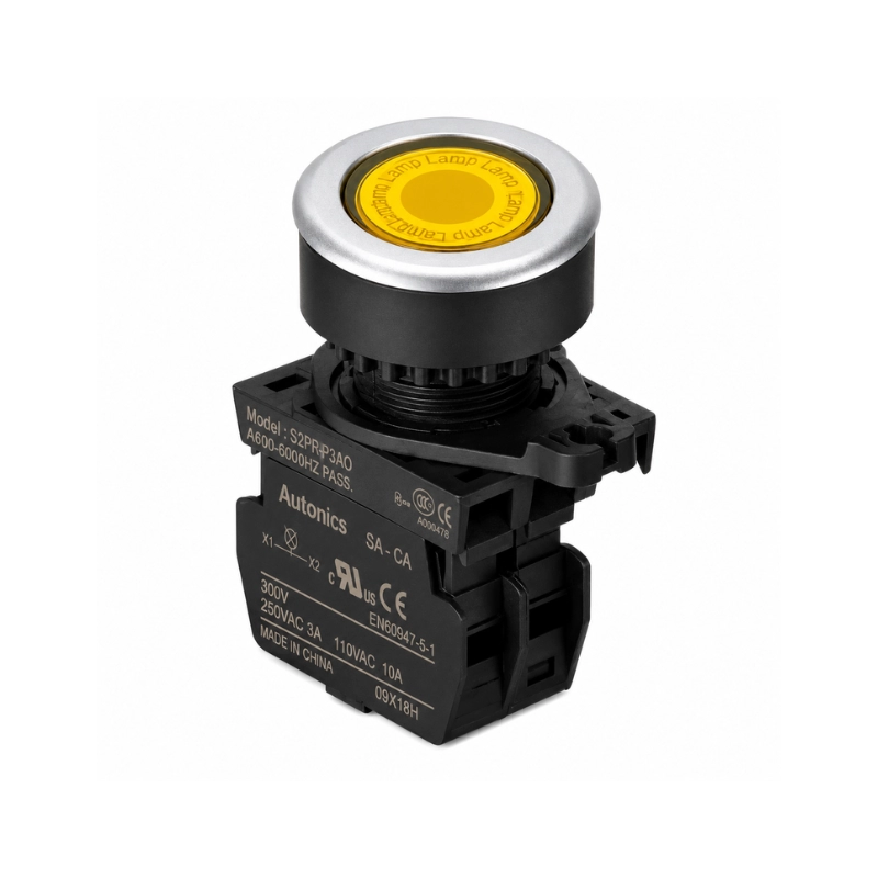 Pulsador Plastico Na+LED Amarillo 110-220 Vac 30Mm Autonics
