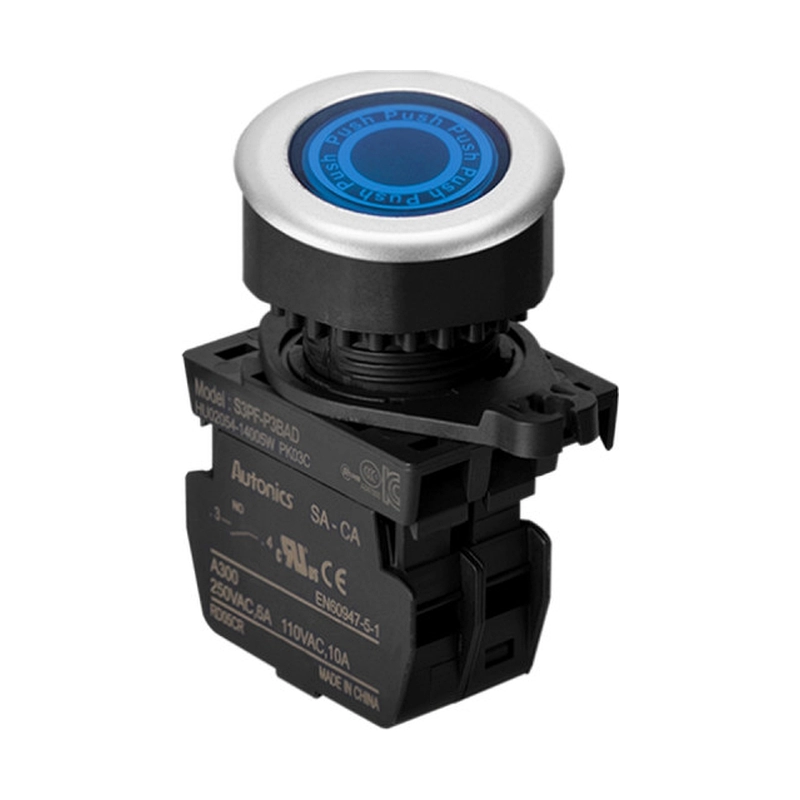 Pulsador Plastico Na+LED Azul 110-220 Vac 30Mm Autonics