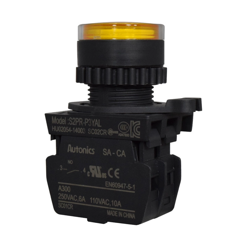 Pulsador Plastico Na+LED Amarillo 110-220Vac 22Mm Autonics