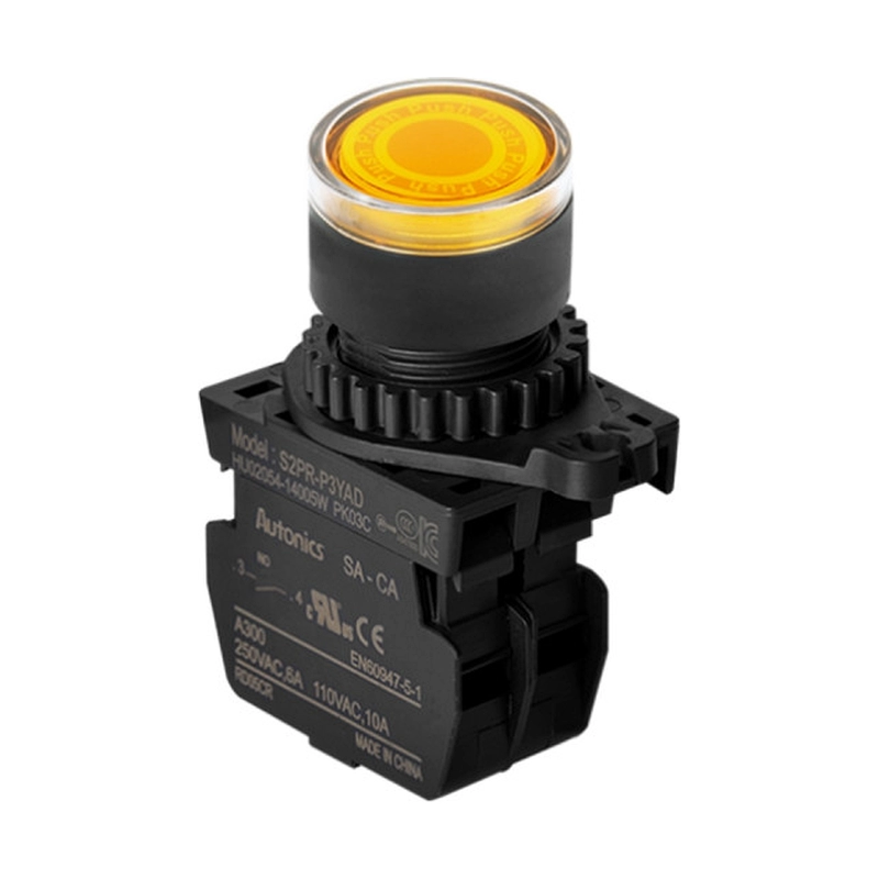 Pulsador Plastico Na+LED Amarillo 12-24Vdc/Ac 22Mm Autonics
