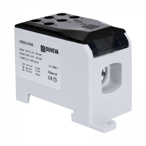 Bloque Ouneva De Distribucion Ojl, 1Xal/Cu 10-70Mm2, 6X Cu 2,5-16Mm2 Un 1000Vac/Dc In 160(Al)/200(Cu) Color Gris.