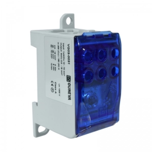 Bloque Ouneva De Distribucion Ojl, 1Xal/Cu 10-70Mm2, 6X Cu 2,5-16Mm2 Un 1000Vac/Dc In 160(Al)/200(Cu) Color Azul.