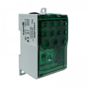 Bloque Ouneva De Distribucion Ojl, 1Xal/Cu 35-120Mm2, 5X Cu 2,5-16Mm2, 4X 2,5-10Mm2, 2X 6-35Mm2 Un 1000Vac/Dc In 160(Al)/200(Cu) Color Verde.