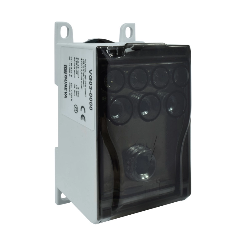 Bloque De Distribucion Ojl, 1Xal/Cu 95-240Mm2, 4X Cu 2,5-35Mm2, 3X 6-50Mm2, Un 1000Vac/Dc In 160(Al)/200(Cu) Color Gris. OUNEVA