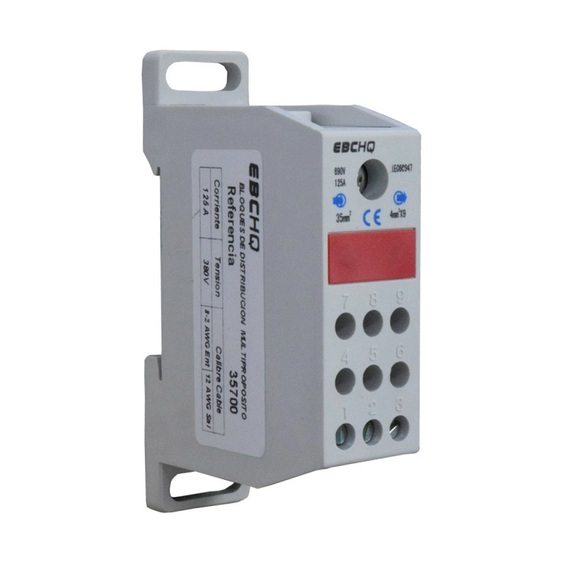 Bloque Ebchq Distribucion Amarillo E8 2Awg/Sal 9X12Awg 125A/690V