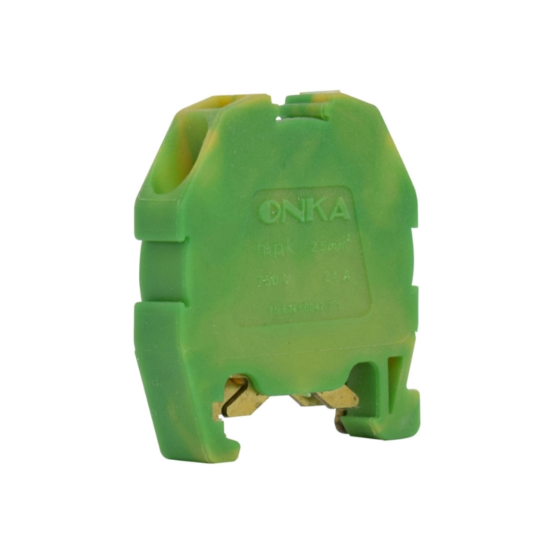 Mini Bornera Tierra 2.5Mm2  600V 24A Montaje en Riel 15Mm, Verde y Amarillo