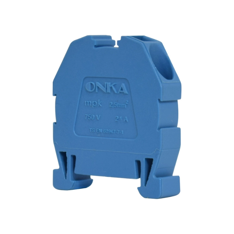 Mini Bornera 2.5 mm2  600V 24A montaje en Riel 15mm, Azul