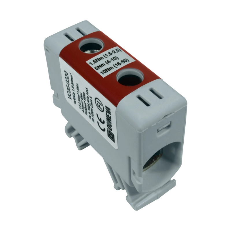Conector Serie Otl Cobre / Aluminio, Aislado, 1 Conexión Al/Cu 1,5 a 50Mm2 Color Rojo, un 1000Vac/Dc, In 160A(Cu)/145A(Al).