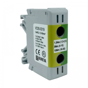 Conector Serie Otl Cobre / Aluminio, Aislado, 1 Conexión Al/Cu 1,5 a 50Mm2 Color Verde/Amarillo, un 1000Vac/Dc, In 160A(Cu)/145A(Al).