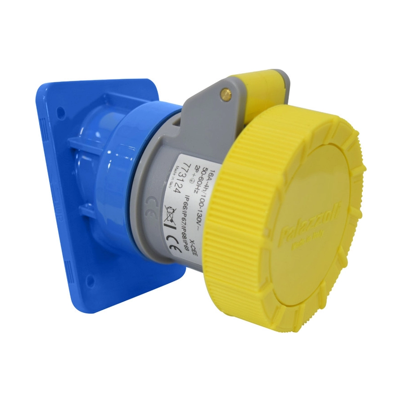 Toma Incrustar Inclinada XCEE 3X16A 110V 4H Amarilla PALAZZOLI
