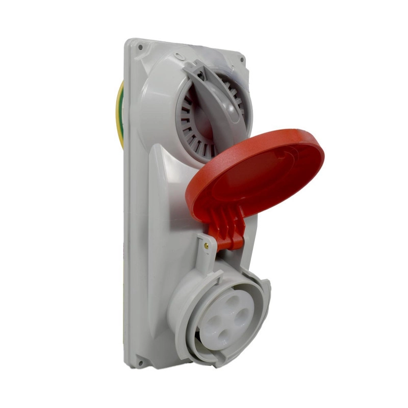 Toma Industrial de Incrustar con Interruptor de Bloqueo, 32A, 380-415V - 3P+T