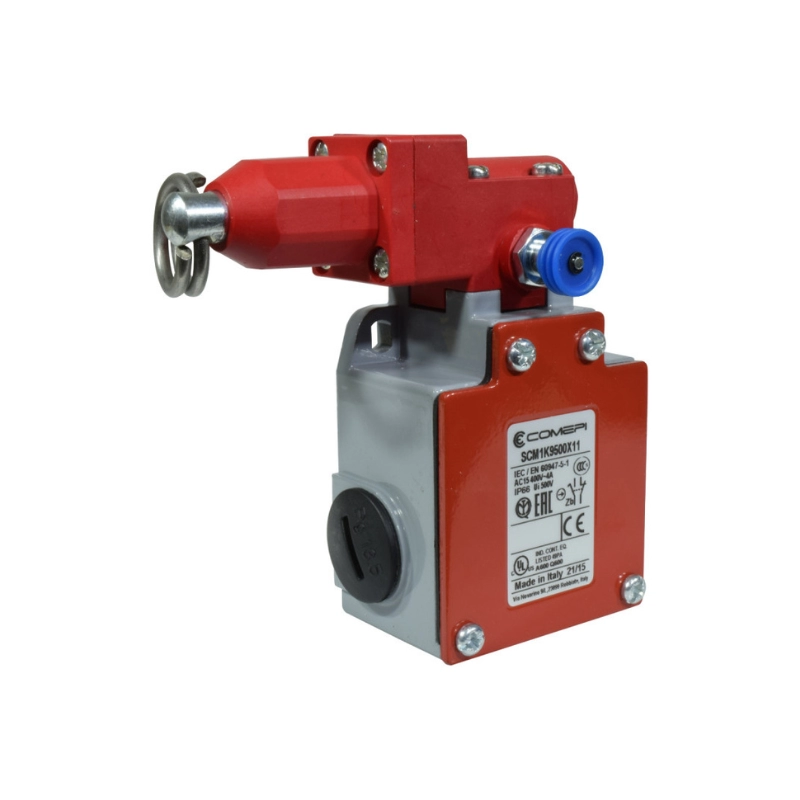 Interruptor de Seguridad para Guaya con Reset, 60 Mm, Curvo, Izquierdo 1 Na + 1 Nc Comepi