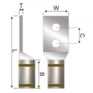 Terminal Bimetálica Dos Ojos Barril Largo 1/0 Awg