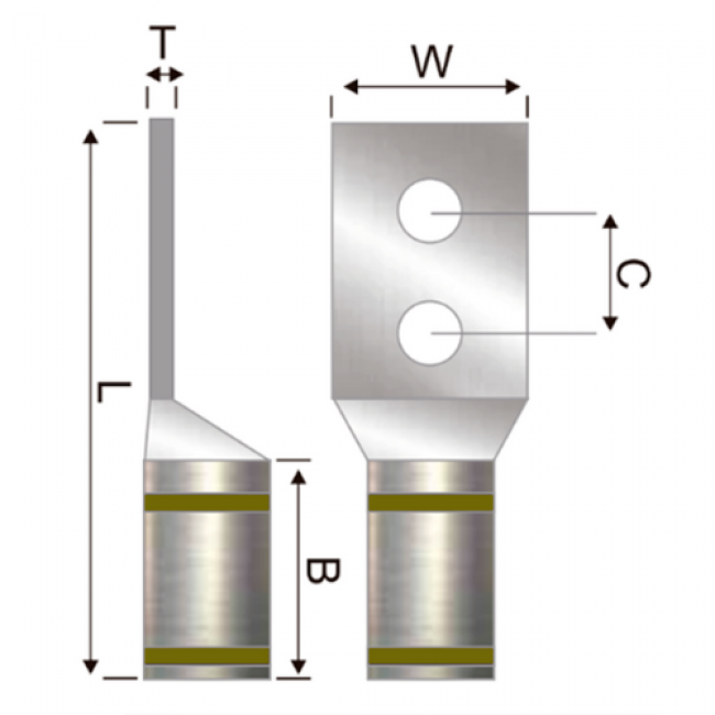 Terminal Bimetálica Dos Ojos Barril Largo 2/0 AWG