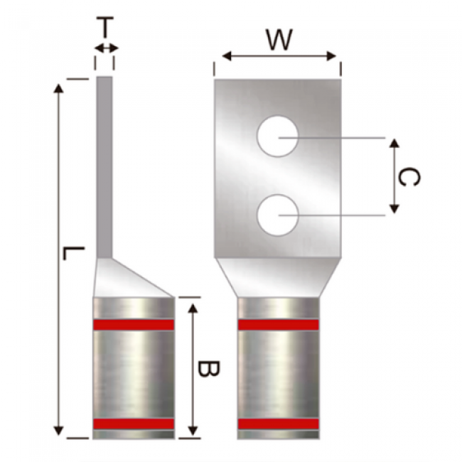 Terminal Bimetálica Dos Ojos Barril Largo 250 Kcmil