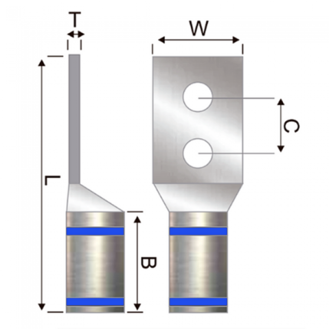 Terminal Bimetálica Dos Ojos Barril Largo 300 Kcmil