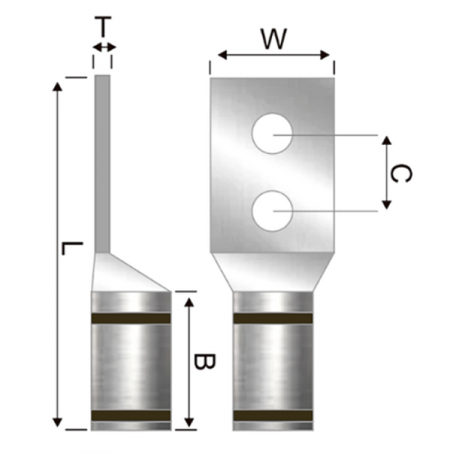 Terminal Bimetálica Dos Ojos Barril Largo 350 Kcmil