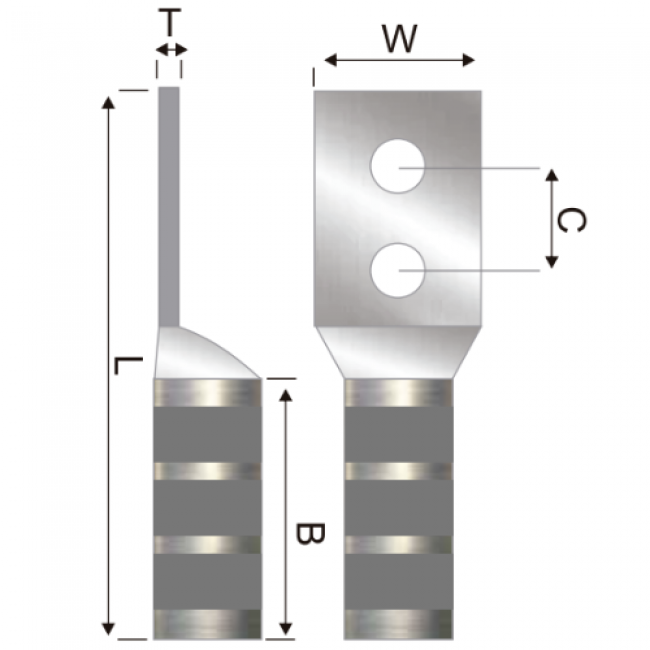 Terminal En Cobre Estañado Dos Ojos Largo 10 AWG