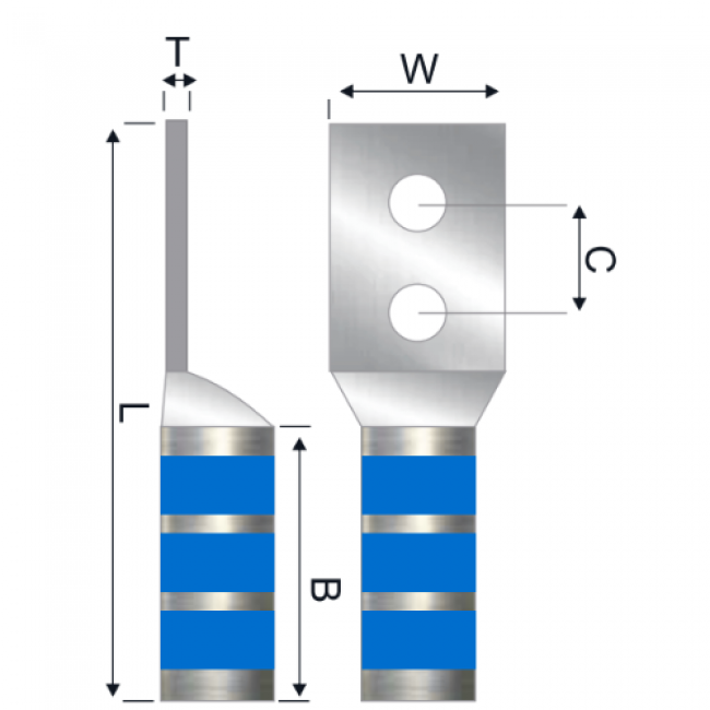 Terminal En Cobre Estañado Dos Ojos Largo 6 AWG