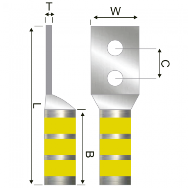 Terminal En Cobre Estañado Dos Ojos Largo 250 Kcmil