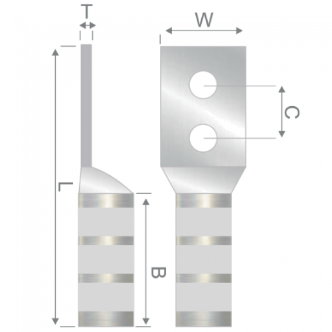 Terminal En Cobre Estañado Dos Ojos Largo 300 Kcmil